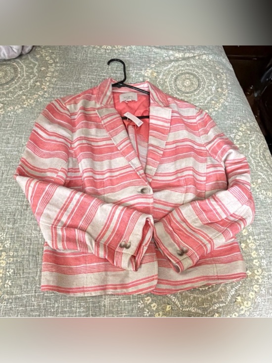 LOFT Jackets & Blazers - LOFT Pink and Cream Striped Cotton Blazer NWT